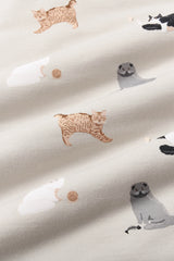 Zipper Shortall Romper in Fluffy Cat